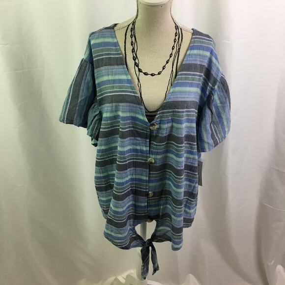 a.n.a button down tie off blouse cool stripe combo - Picture 2 of 16